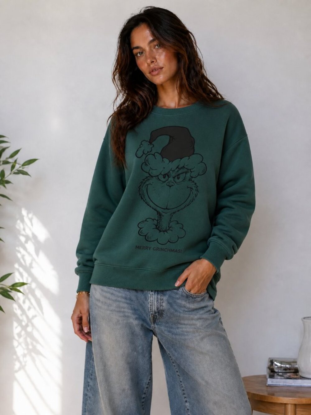 American Eagle Limited Edition The Grinch Distressed Oversized Crewneck Sweater